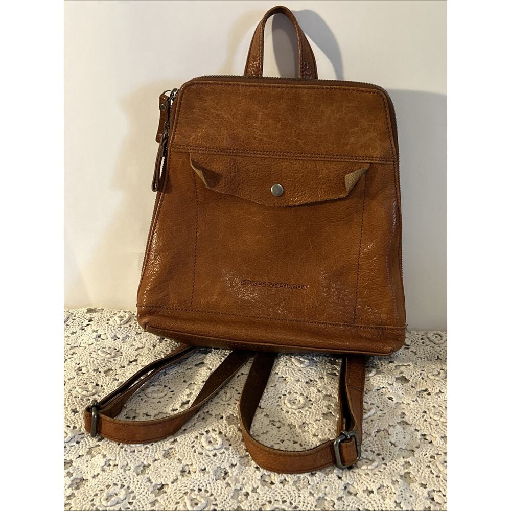 Spikes and Sparrow Brown Cognac Genuine Leather Bag Backpack Purse Adjustable